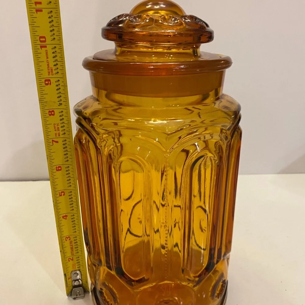 Vintage LE Smith Moon and Stars Amber Glass Canister 11”
